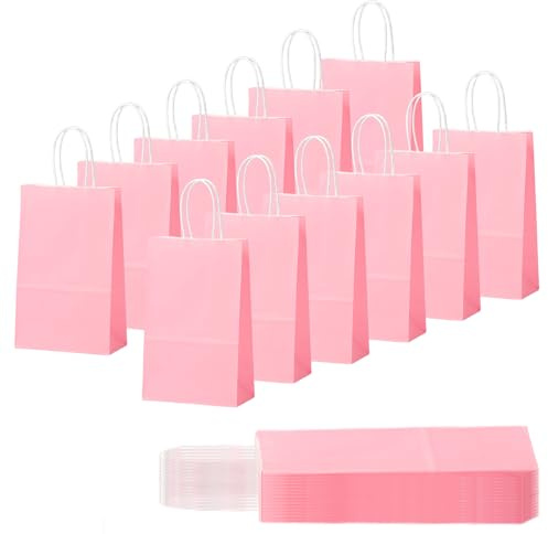 30 Piezas Bolsas Regalo con Asas 15x8x21cm,Bolso Pequeño de Papel Rosa,Bolsitas Galletas Caramelos de Niños,Regalos para Fiestas Cumpleaños,Navidad,Bodas,Halloween,Bolsas de Regalo Coloridas