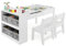 DREAMADE 3 in 1 Kindertisch mit 2 Stühlen aus Holz, Kinder Maltisch mit kippbarer Tischplatte & 6 Stoffboxen & Papierrolle, Kindersitzgruppe mit Stauraum für Kinderzimmer (Weiß,mit 2 Ablagen)