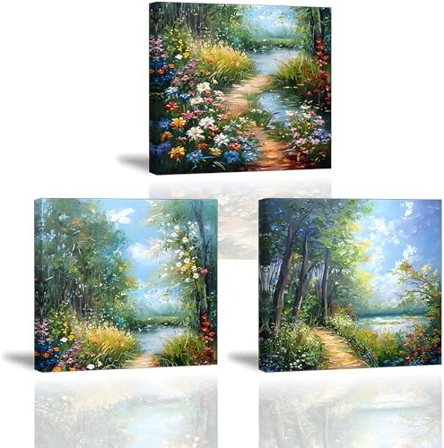 PIY PAINTING Stampe su Tela Paesaggio, piante e alberi, Strada, Pittura a olio Fiori, Dipinto su tela Incorniciato Poster e stampe decorative per Cucina Soggiorno Sala da pranzo 3pezzi 30x30cm