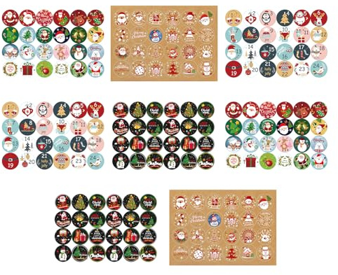 Adventskalender klistermärken, 8 x 24 adventskalendernummer klistermärken set, adventsnummer presentklistermärken självhäftande, för klistermärken för att dekorera presentlådor, presentpåsar