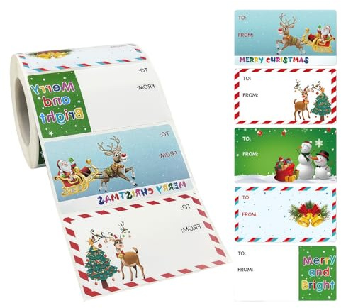 Christmas Labels Stickers, 500 Pcs Christmas Name Gift Labels Tags | 5 Style Xmas Gift Tags Stickers, Self-Adhesive Christmas Sticky Labels for Present, Cards, Gift Wrapping, 2.95 x 1.6 Inch