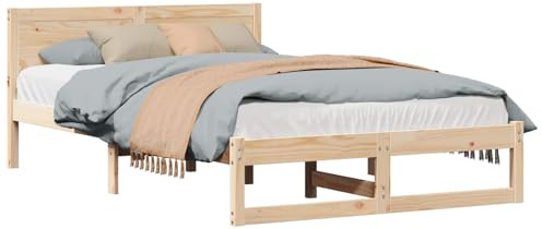 vidaXL Estructura de Cama Natural 135 x 190 cm Madera de Pino Macizo, Cama Rectangular Moderna, Diseño en Madera de Pino, Muebles Minimalistas, Solución Chic para Dormir