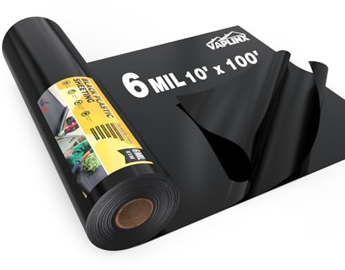 Foglio di plastica nero da 6 mil, 3,5 x 30,5 m, protezione UV, rotoli di plastica nera per giardino, barriera al vapore per strisciare, costruzione, paesaggistica, erbacce, controllo dell'umidità