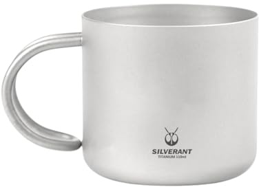 SILVERANT Taza de café de titanio, 110 ml y 125 ml, tazas de doble pared con asa/sin asa, taza de té cortado para bebidas calientes, viajes y uso doméstico (taza de mango arenado - 110 ml)