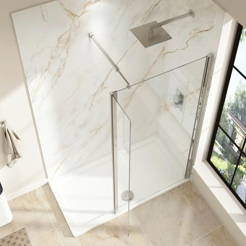 Marbella 300mm Walk in Wet Room Flipper Panel for Shower Screen 8mm Easy Clean Safety Tempered Glass - 1850mm Tall
