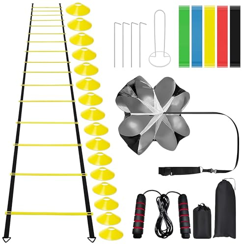 LECIPTEKB Fußball Trainingsset mit 8m Koordinationsleiter, Hütchen, Widerstandsbänder, Agility & Reaktionsübungen, Fussball Trainingszubehör