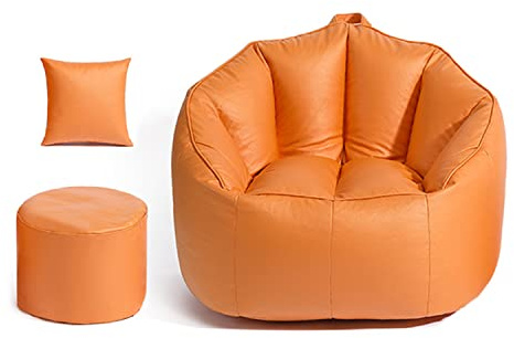 Fodera per poltrona sacco + copertura per poggiapiedi, copertura per poltrona sacco (senza imbottitura), imbottitura in memory foam, arancione