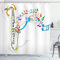 ABAKUHAUS Jazz Musik Duschvorhang, Festival Music Notes, Stoffliches Gewebe Badezimmerdekorationsset mit Haken, 175 x 180 cm, Orange Grün Rot