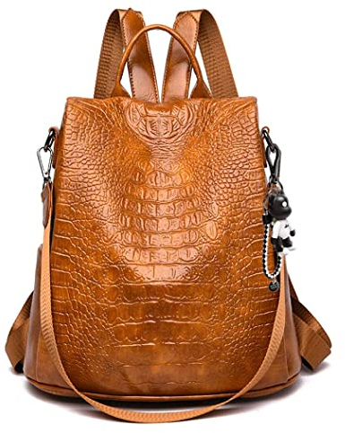 AINUOEY Damen Rucksack Taschen Frauen Elegant Tasche Stadtrucksack Rucksackhandtasche Vintage PU-Leder 76654 1-teilig Set Braun