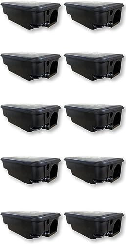 10 Contenitori per Esche Topicide Velenose Stazioni di Sicurezza a Norma HACCP. Distributori Erogatori per Ratti e Topi Grandi. Colore Nero. Omaggio Guanti da Lavoro NBR