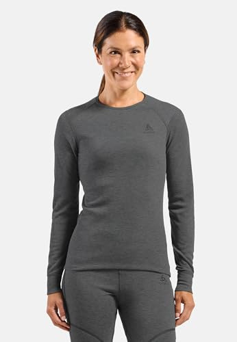Odlo Thermounterwäsche für Damen Active Warm | Odlo Steel Grey meliert | Größe M | Langarm-Thermoshirt | Warme Skiunterwäsche