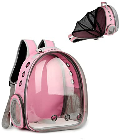 Galatée Kattryggsäck, expanderbar klar husdjursryggsäck, ventilerad utrymme kapsel katt ryggsäck, bärbar valp bärare ryggsäck för resor camping vandring (rosa)
