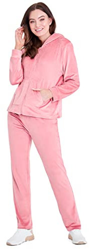 CityComfort Survêtement Velours Zippé Femme - Ensemble Pantalon et Haut Fluide 2 Pièce (Rose, XL)