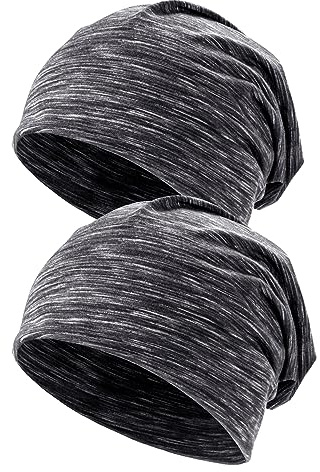 Kiiwah 2 Pièces Bonnet Hiver pour Hommes et Femmes, Unisexe Slouch Bonnet Long pour Sport, Chimio, Cancer, Sommeil (Noir, Noir)