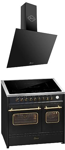 GURARI Induktions-Standherd E 913 DF RU BL+GCH 286 BL 9 Prime, Retro Elektro Standherd, Range Coocker mit FLEX Induktion+Dunstabzugshaube 90 cm
