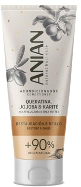 ANIAN - Acondicionador Queratina, Jojoba y Karité, 250 ml, para Pelo Dañado y Encrespado, Restauración y Brillo, Restaura el Cabello Apagado y sin Brillo, Nutre y Suaviza, Controla el Frizz