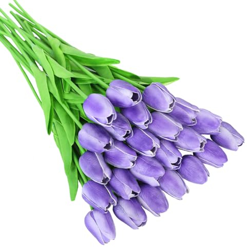 Fake Tulpen Künstlich Wie Echt -12 Stück Künstliche Kunstblumen Tulpen Lila Wie Echt Real Touch Kunst Tulpe Latex für Zuhause Hotel Zimmer Tischdekoration