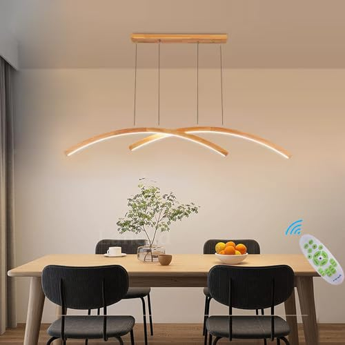 Lámpara Colgante Cocina Moderna Lámpara Colgante LED Arco de Madera LED Lámparas Colgantes Lámpara de Mesa de Comedor Lámpara de Techo Comedor lineal para Sala Oficina Lámparas de techo (Dimmable)