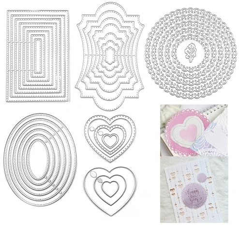 Daily Treasures 5 Sets Cutting Dies for Card Making,33 pcs Stainless Steel Metal Cutting Dies Stencils,Metal Cutting Mould for DIY Scrapbooking Art & Mother's Day(Heart/Rectangle/Flower/Oval/Polygon)