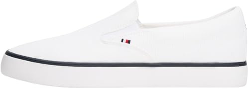 Tommy Hilfiger Uomo Sneakers Vulcanizzate Core Slip On, Bianco (White), 45