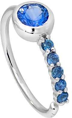 20G 14K White Gold Blue Sapphire Nose Hoop Ring Twist-open 5/16(8mm) Nose Ring, Bezel & Prong set Sapphire Gemstone September Birthstone Hoop Unisex 14KNH072BZLN-SPWG