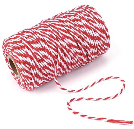 Red And White Christmas Twine - 100m Two-color Cotton Yarn Rope, 1.5mm Christmas Gif-t Wrapping DI-Y Braided Rope, du-rable Cotton Bakers Twine String For Crafts
