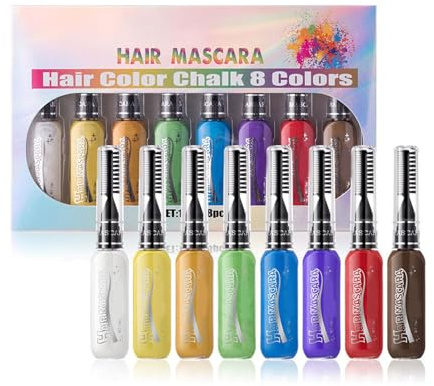 Tiza para el cabello, tinte para el cabello, tiza para el cabello lavable, juego de resaltado del cabello, 8 colores variados, tinte para rímel, color de cabello temporal lavable, accesorios para resa