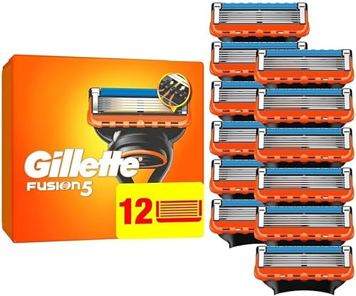 Gillette Fusion5 Rasierklingen, 12 Original Ersatzklingen für Herren mit Größerem Gleitstreifen für Ein Sanftes Gleiten und 5 Klingen für Eine Unglaublich Gründliche und Komfortable Rasur