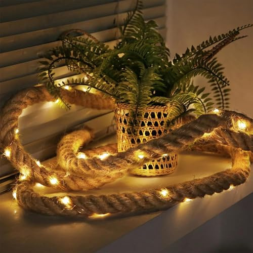 ENLACE ljusslinga, 2M 40 LED jute-slinga, batteriedriven, varmvit naturslinga för bordsdekoration, barnrum, vardagsrum, juldekoration, bröllop, festdekoration