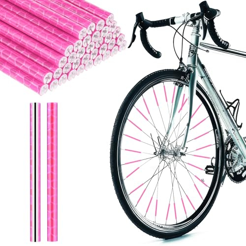 Abeillo 36Pcs Reflective Spoke Covers for Bicycle, 360° Visibility 2.9Inch Bike Spoke Reflectors for Night Riding, Bike Wheel Reflector Tube Reflective Spokes Skins Wheel Decoration Reflectors （Pink）