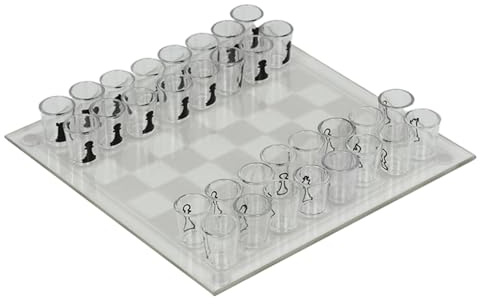 Shot Chess Set, Clear Shot Glass Chess Set, 10x10 Inch Glass Board with 32PCS Cups Pieces, Drinking, Funny Sets for Adults, Kids