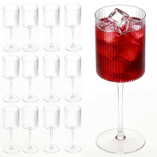 EHLOPMN 24 PCS 9oz Unbreakable Acrylic Goblets - Clear Ribbed Red Wine Glasses, Elegant Reusable Stemmed Wine Cups for Family Gatherings, Birthday Parties & Weddings