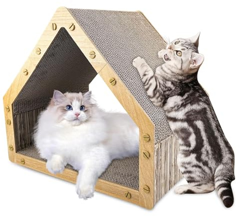 Ravytha Grattoir Chat Carton, Grattoir pour Chat Forme de la Maison, Planche à Gratter Chat, Griffoire a Chats, Griffoir Modulable, Griffoir Chats Carton pour Les Chats d'Intérieur, Soin des Griffes