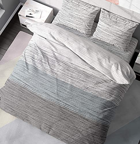 DILIOS Premium Bettwäsche 155x200 – 100% Baumwolle, ÖKO-TEX Zertifiziert, Renforcé, Atmungsaktiv & Antiallergisch, mit Reißverschluss, 2teilig – Bettbezug + Kissenbezug 80x80, Grau, Hellblau, Blau