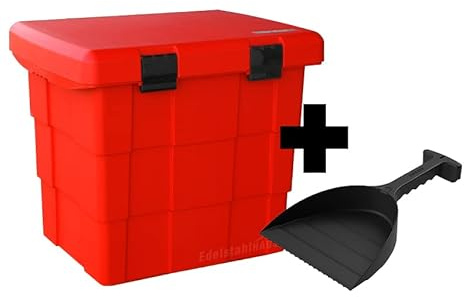 DAKEN Contenitore per spargere 108 l, rosso, scatola per sale, sandbox, contenitore per pick-up, scatola per rimorchi, scatola per timone, contenitore per sale, servizio invernale con paletta