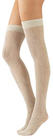 CALZITALY Gestrickte Overknee Strümpfe aus Baumwolle mit Rippenmuster | Grau, Blau, Schwarz, Beige | 300 Den | Made in Italy (RIPPE - Beige)