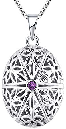 FJ Fotomedaljong halsband 925 sterling silver bild minne medaljong hänge halsband smycken gåvor för kvinnor flickor, hjärta/oval/rund/opal, Kubisk zirkon Sterlingsilver, Kubisk zirkonia