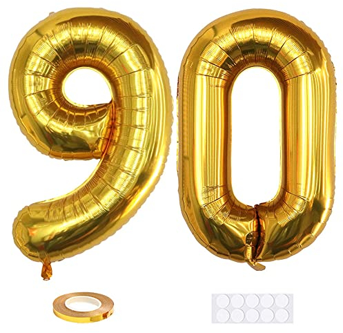 Xihuimay 40 Nummer 90 Folienballon Zahl 90 Luftballon Ziffer 90. Geburtstag Ballon 100cm Riesen Ballons Luft oder Helium Digitaler Ballon für Mädchen Junge Jubiläum Feierliche Anlässe, Golden XXL