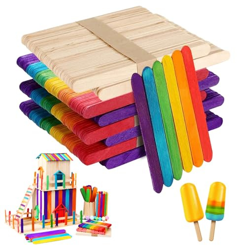 400 Piezas Palos de Madera, DIYartesanías, Madera Natural, Palitos de Madera, multicolor Palos, Palos de Helado Multicolor para el diseño Creativo de Bricolaje