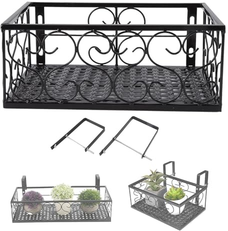 Korg för hängande blomställningar i järn, Blomsterställ i svart metall, dekorativ räckeshylla, saftig blomkrukhållare för balkong och uteplats(For 10.5cm railing)