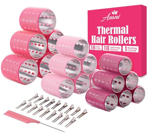 Rulli termici per capelli, set da 37 pezzi, 18 bigodini autoaderenti con 18 clip e pettine per acconciatura, bigodini termici in alluminio per capelli voluminosi e ricci per tutto il giorno, per