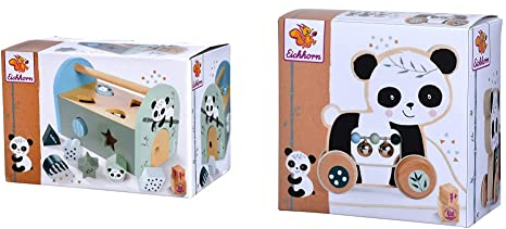 Eichhorn - Panda Linie - Steckbox, Steckspielzeug inkl. 8 verschiedenen Steckbausteinen & - Nachziehtier, Panda mit Geräuschen und Bewegung, 15 cm lang, aus Birkenholz, ab 1 Jahr