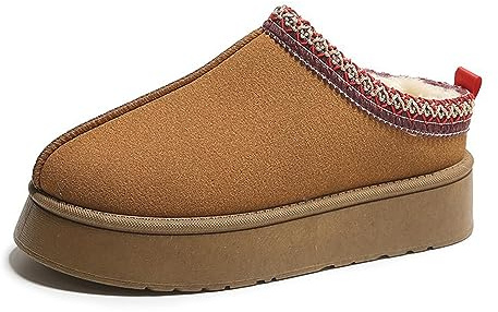 Chaussons For Femme À Plateforme, Mini Bottes Courtes, Doublure Polaire, Baskets Chaudes D'hiver, Pantoufles De Maison, Antidérapantes De Neige Intérieures Et Extérieures (Color : Brown, Size : 42)