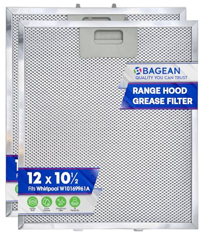 Bagean Range Hood Filter Replacement 12 x 10.5 W10169961A Compatible with Whirlpool Stove Hood Vent Filter - Aluminum Screen for Kitchen Overhead Exhaust Fan Blocks Grease & Filters Oven Air (2-Pk)