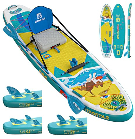 iTAOSTAR D01B - Tavola gonfiabile per stand up paddle con accessori per SUP di alta qualità, pagaia aggiuntiva, tavola antiscivolo in EVA, zaino da viaggio da 120 l con tasca frontale, tavola