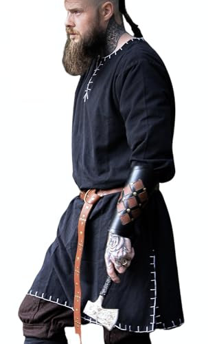 Leonardo Carbone® Wikinger Tunika Erwin - Mittelalter Kleidung Herren, Mittelalter Hemd, Freizeithemden Langarm, Karneval Kostüm Herren, Wikinger Tunika, LARP-Kleidung - 100% Baumwolle Schwarz XL