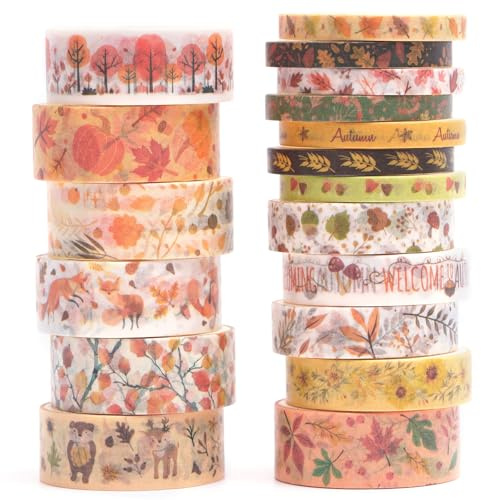 Songdao 18 rullar blommor washi tejp set maskeringstejp dekorativa band för konst, gör-det-själv-hantverk, bullet journals, planerare, scrapbooking, förpackning (höst)