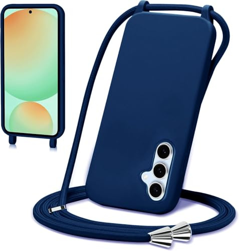 LIUKM För Samsung Galaxy S24 FE Rep Fodral, Flytande Silikonfodral med Halsband och Mjukt TPU-Bälte Anti-Shock, Fodral för Samsung Galaxy S24 FE - Blå