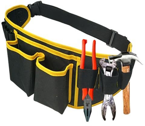 NLONLL Ceinture Porte Outil en Tissu d'Oxford - 3 Poches et 10 Boucles - Réglable de 38 cm à 130 cm - Noir