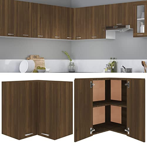 Kitchen Wall Cabinet,Hanging Corner Cabinet Brown Oak 57x57x60 cm Engineered Wood, Wall Mounted Kitchen Cabinet, Display Cupboard Storage, Cabinet Unit for Kitchen, Living Room and Office In